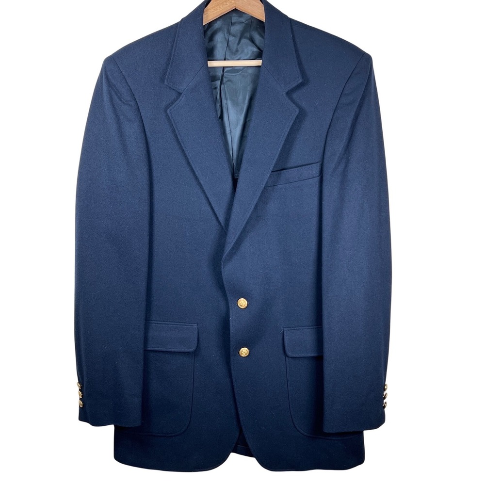 Vtg Austin Manor Mens Navy‎ Blue Blazer Sport Coat Jacket Size 40XL Gold Buttons